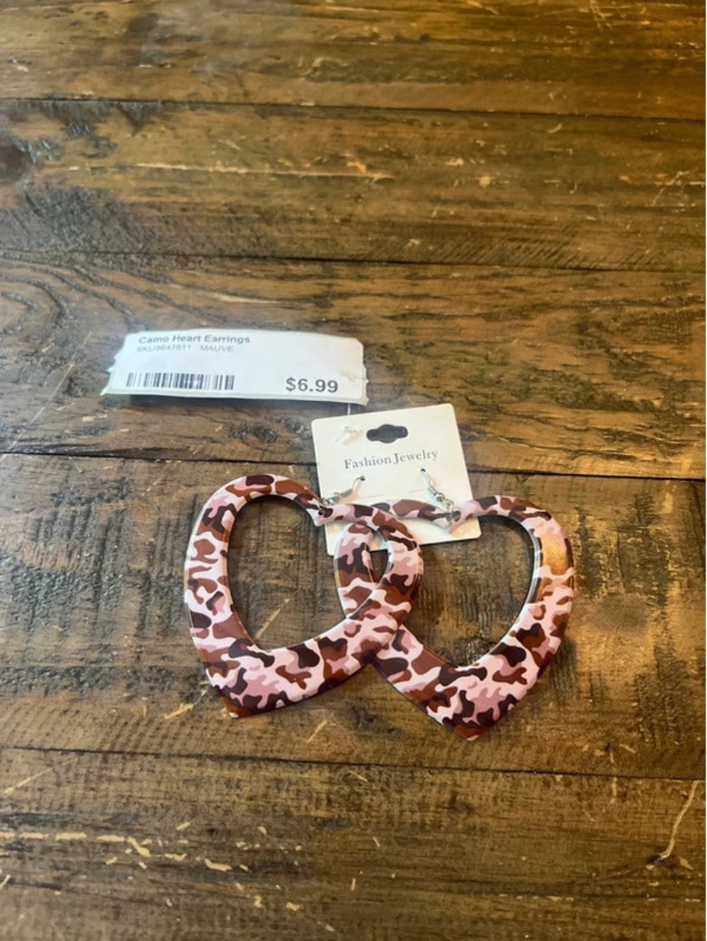 0036 Camouflage Heart Hoop Earrings | Acrylic Statement Dangles